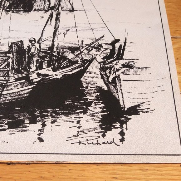 Québec Original Art Engraving Print/Barques de Pêche à Persée Signed Richard - Picture 3 of 4